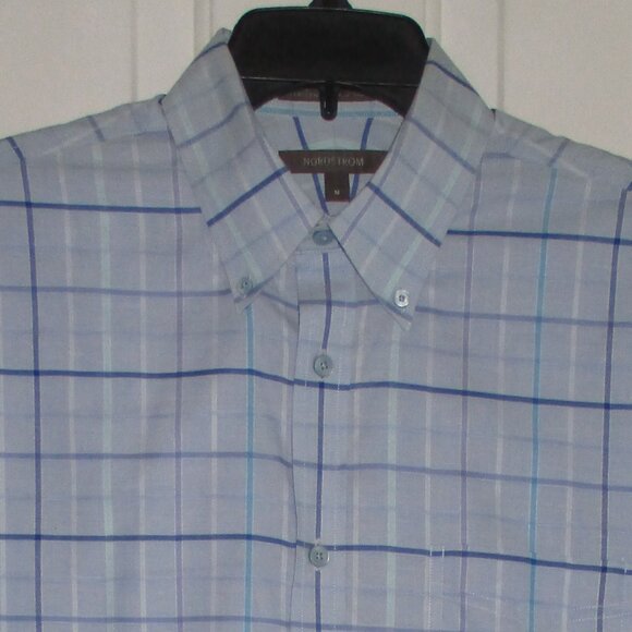 Nordstrom Mens S/S Blue Cotton Button-down Dress Shirt NWOT - Size Medium - Picture 2 of 2